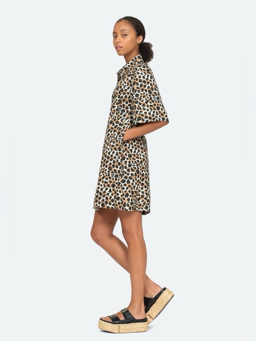 NWT SEA New York Apollo Shirt Dress Natural Leopard Print Women’s Size 2 - Picture 3 of 8